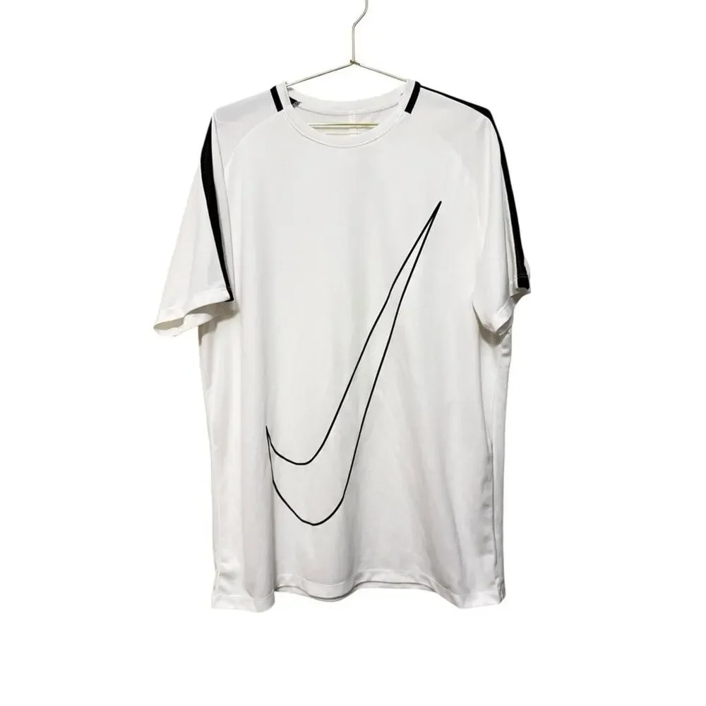 Nike Dri Fit Mens XL White‎ Black Swoosh Athletic T Shirt Short Sleeve